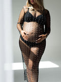 Joliloves Colore Unico Trasparente Perla Strass Costumi da bagno Prendisole Festa Spiaggia Vacanze scattare foto Maxi Abiti premaman