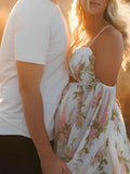 Joliloves Bianco maxi abiti eleganti premaman romantico Fioreale Sottoveste Spalle Scoperte Boemia Adatto per servizi fotografici