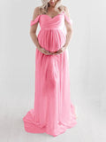 Joliloves Maxi Abito Spacco Spalle Scoperte Scollo A Barchetta Moda Chic Abito per servizio fotografico premaman