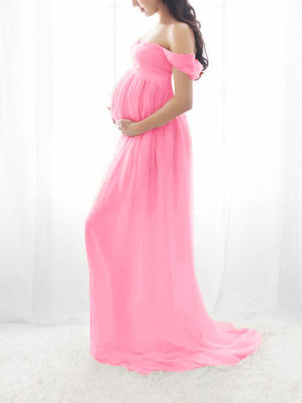 Joliloves Maxi Abito Spacco Spalle Scoperte Scollo A Barchetta Moda Chic Abito per servizio fotografico premaman