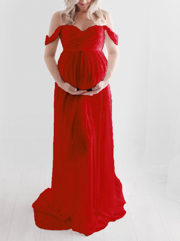 Joliloves Maxi Abito Spacco Spalle Scoperte Scollo A Barchetta Moda Chic Abito per servizio fotografico premaman