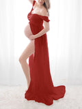 Joliloves Maxi Abito Spacco Spalle Scoperte Scollo A Barchetta Moda Chic Abito per servizio fotografico premaman