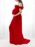Joliloves Maxi Abito Spacco Spalle Scoperte Scollo A Barchetta Moda Chic Abito per servizio fotografico premaman