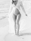 Joliloves Maxi Abito Spacco Trasparente Pizzo Manica Lunga Elegante Abito per servizio fotografico premaman