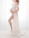 Joliloves Maxi Abito Spacco Spalle Scoperte Scollo A Barchetta Moda Chic Abito per servizio fotografico premaman
