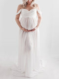Joliloves Maxi Abito Spacco Spalle Scoperte Scollo A Barchetta Moda Chic Abito per servizio fotografico premaman