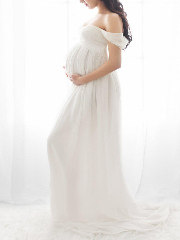 Joliloves Maxi Abito Spacco Spalle Scoperte Scollo A Barchetta Moda Chic Abito per servizio fotografico premaman