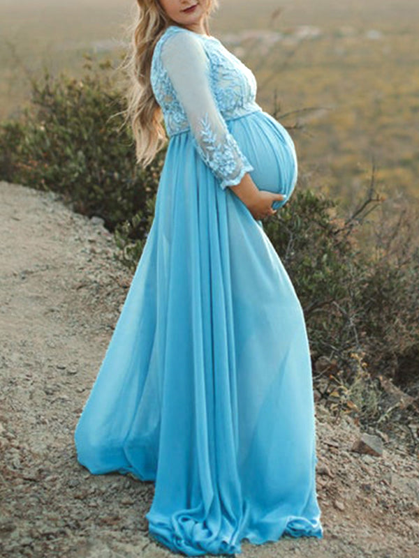Joliloves Abito lungo premaman con scollo a V in pizzo grenadine con scollo a V per babyshower