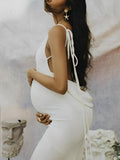 Joliloves Bianco Elegant Sottile Senza Schienale Sottoveste Festa Maxi Abiti fotografico premaman