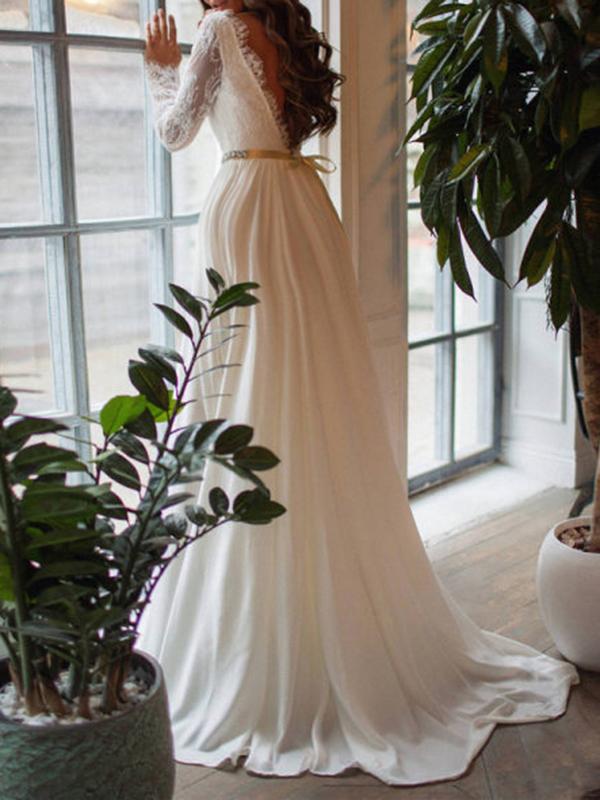 Joliloves abito cerimonia premaman Senza Schienale Strass Abito di pizzo  Sposa Maxi Abito Premaman Abiti da sposa