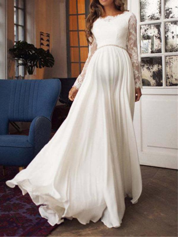 Joliloves abito cerimonia premaman Senza Schienale Strass Abito di pizzo  Sposa Maxi Abito Premaman Abiti da sposa