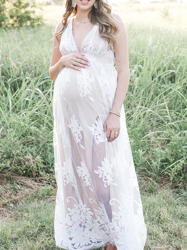 Joliloves Abito per servizio fotografico Rete Ricamo Maxi Abito Premaman Elegante Abito da cerimonia