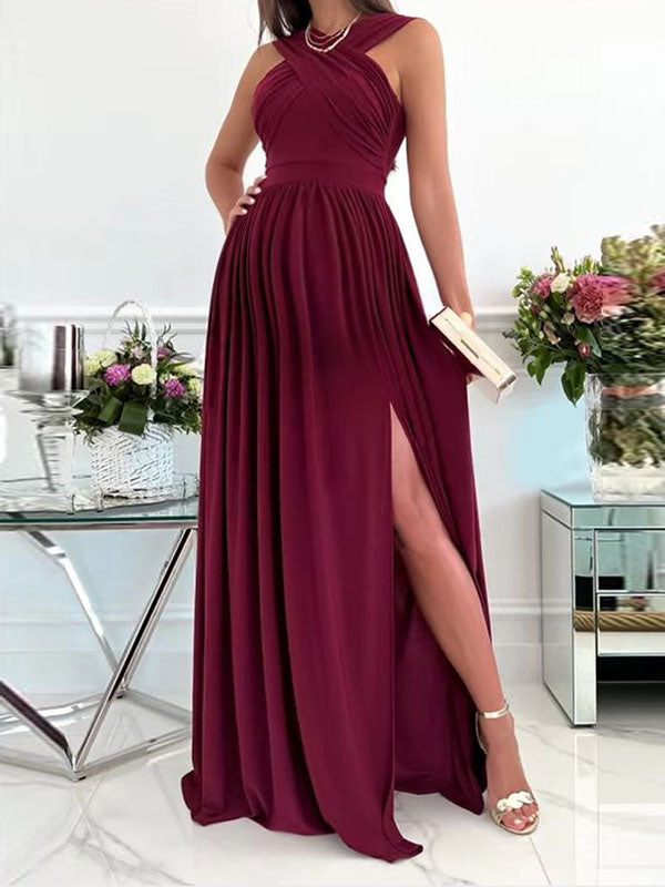Joliloves abiti cerimonia premaman Spacco Laterale Senza Schienale Senza Maniche Festa Maxi vestito premaman