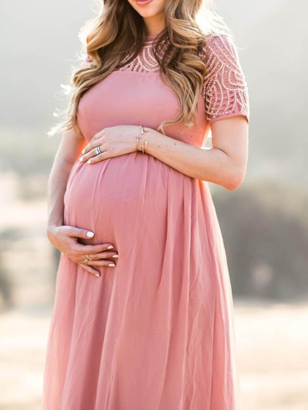 Joliloves Abito lungo per baby shower servizio fotografico in pizzo plissettato elegante sera tutti i giorni tutti i giorni maternità