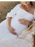 Joliloves Bianco abiti  premaman Elegante Balze A Vita Alta Manica A Bolle Boemia Adatto per servizi fotografici Maxi vestito premaman