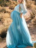Joliloves Abito lungo premaman con scollo a V in pizzo grenadine con scollo a V per babyshower