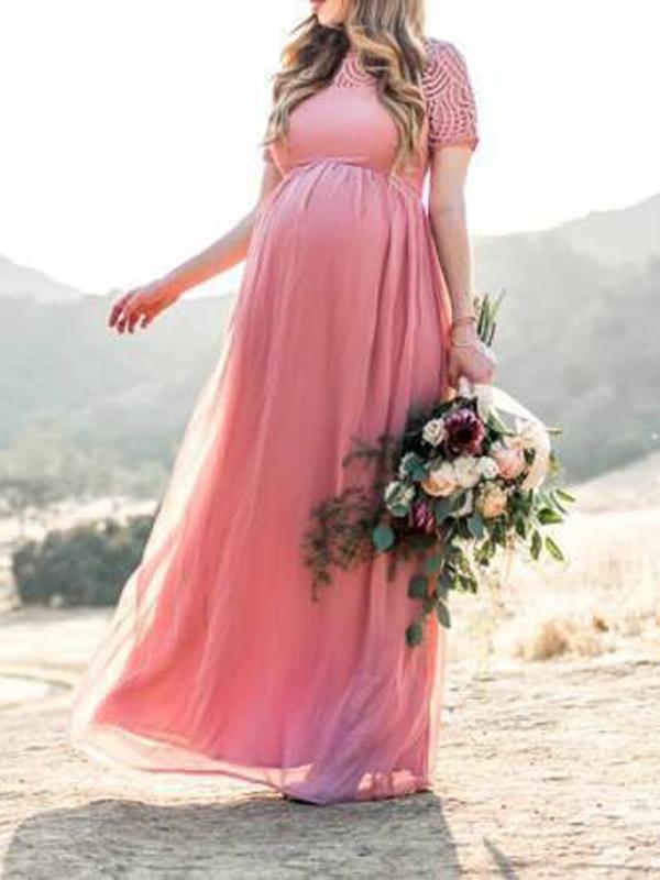 Joliloves Abito lungo per baby shower servizio fotografico in pizzo plissettato elegante sera tutti i giorni tutti i giorni maternità