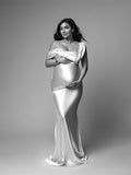 Joliloves Bianco Vestito da donna Una Spalla Raso Senza Schienale Coda Di Pesce Festa Abito per servizio fotografico Maxi vestito premaman