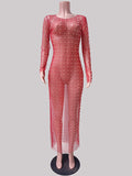 Joliloves Colore Unico Trasparente Perla Strass Costumi da bagno Prendisole Festa Spiaggia Vacanze scattare foto Maxi Abiti premaman