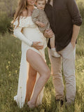 Joliloves Albicocca Maxi vestiti eleganti premaman Una Spalla Spacco Laterale Balze Vacanze Fotografia gestante