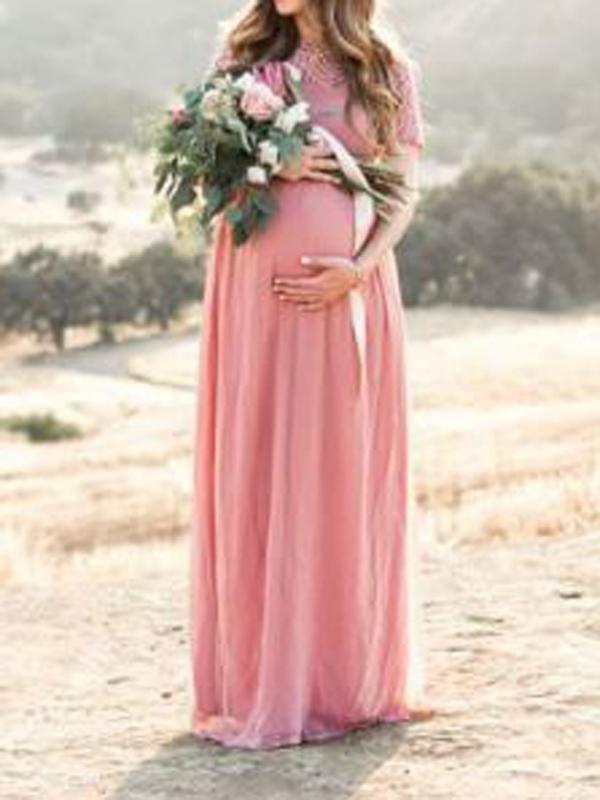 Joliloves Abito lungo per baby shower servizio fotografico in pizzo plissettato elegante sera tutti i giorni tutti i giorni maternità