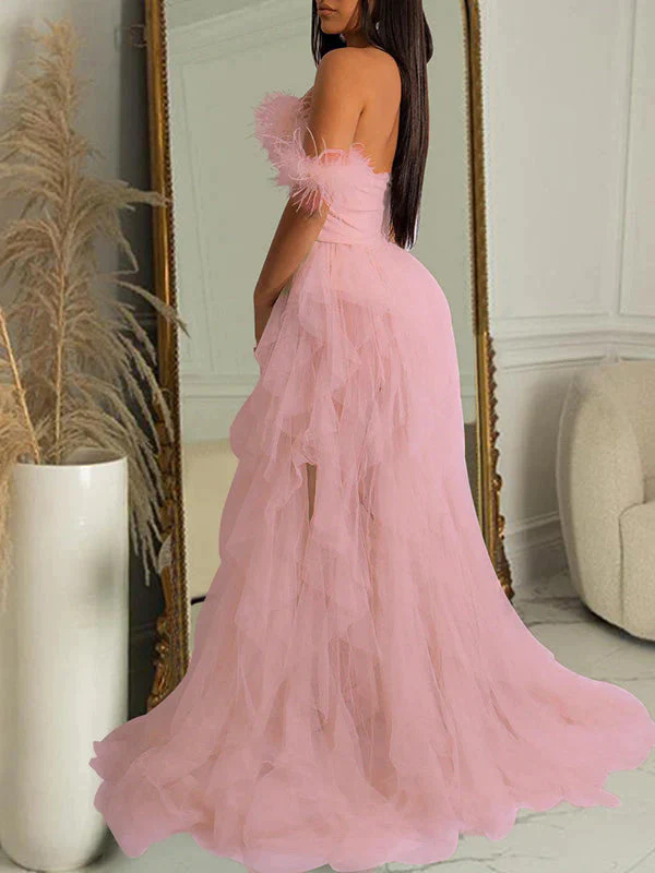 Joliloves chiffon Senza Spalline Spalle Scoperte Rete Maxi Abiti fotografico premaman