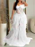 Joliloves chiffon Senza Spalline Spalle Scoperte Rete Maxi Abiti fotografico premaman