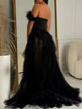Joliloves chiffon Senza Spalline Spalle Scoperte Rete Maxi Abiti fotografico premaman