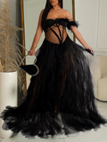 Joliloves chiffon Senza Spalline Spalle Scoperte Rete Maxi Abiti fotografico premaman