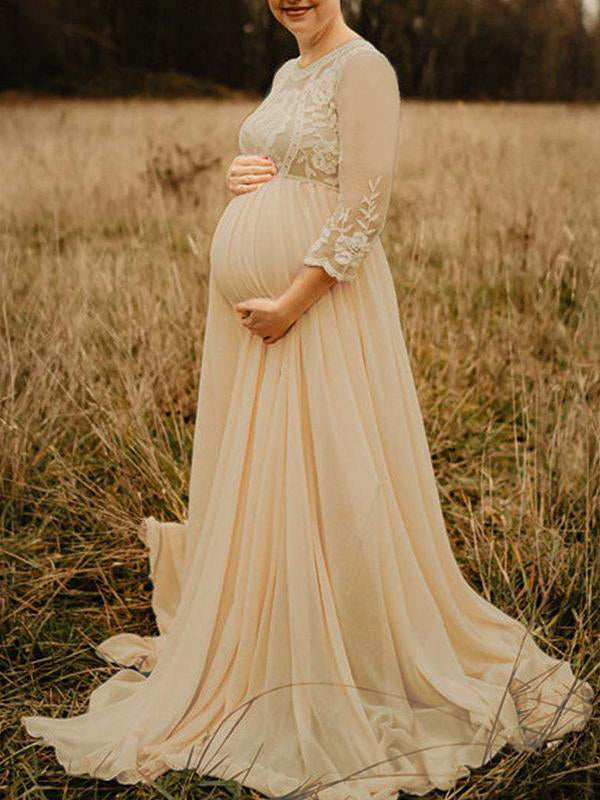 Joliloves Abito lungo premaman con scollo a V in pizzo grenadine con scollo a V per babyshower