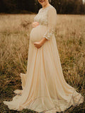 Joliloves Abito lungo premaman con scollo a V in pizzo grenadine con scollo a V per babyshower