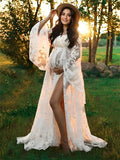 Joliloves Bianco Vestito lungo premaman  Elegant Boemia Spacco Laterale Pizzo Adatto per servizi fotografici
