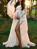 Joliloves Bianco Vestito lungo premaman  Elegant Boemia Spacco Laterale Pizzo Adatto per servizi fotografici