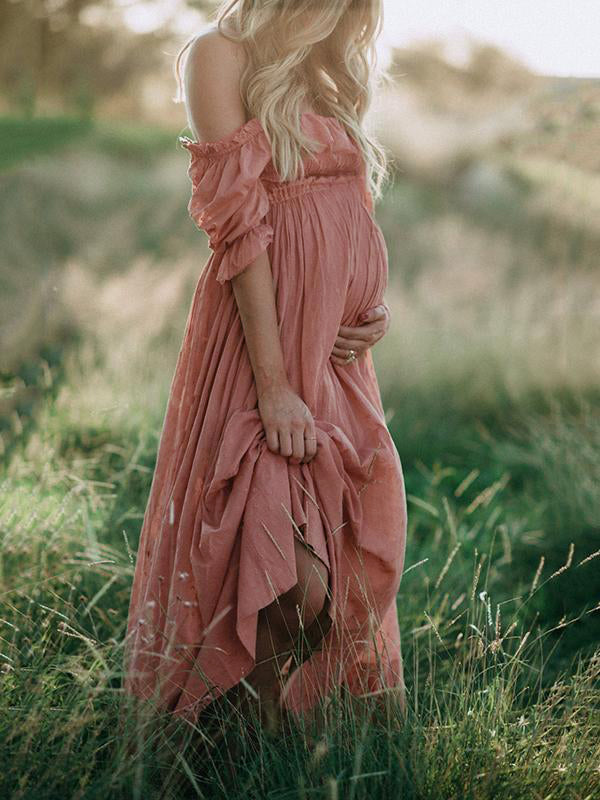 Joliloves Maxi Abito Balze Spalle Scoperte Scollo A Barchetta Moda Chic Abito per servizio fotografico premaman
