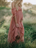 Joliloves Maxi Abito Balze Spalle Scoperte Scollo A Barchetta Moda Chic Abito per servizio fotografico premaman