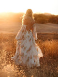 Joliloves Bianco maxi abiti eleganti premaman romantico Fioreale Sottoveste Spalle Scoperte Boemia Adatto per servizi fotografici