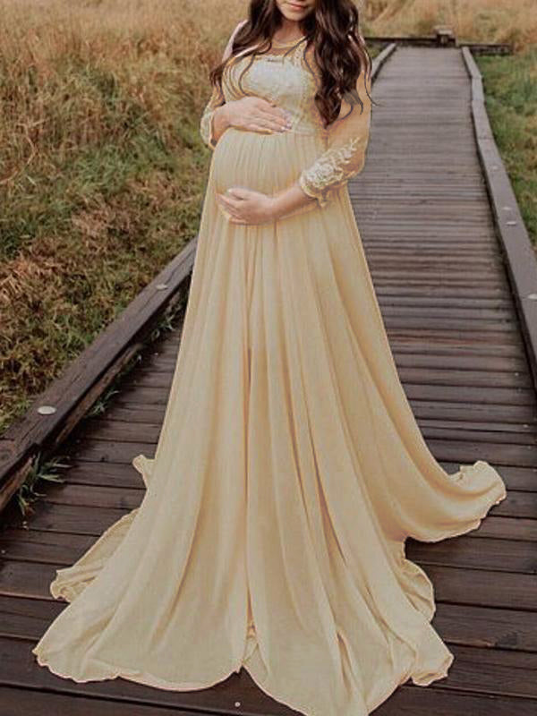 Joliloves Abito lungo premaman con scollo a V in pizzo grenadine con scollo a V per babyshower