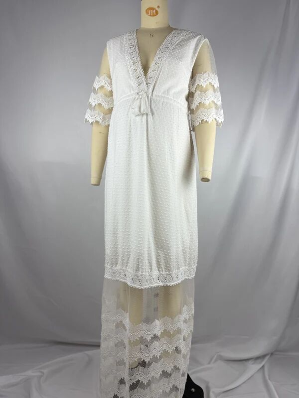 Joliloves Bianco Pizzo Spacco Laterale Senza Schienale Coulisse Con Cintura Elegante Maxi Abiti premaman per servizi fotografici