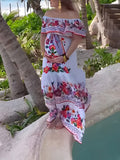 Joliloves Vestito lungo premaman Boemia Balze Cintura fluido Scollo A Barchetta abiti eleganti premaman