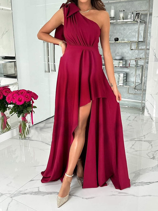 Joliloves Colore Unico Irregolare Balze Spacco Laterale Una Spalla Festa Maxi Abiti eleganti premaman cerimonia
