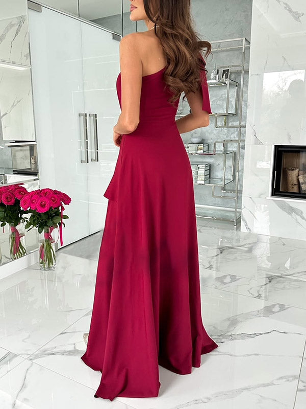 Joliloves Colore Unico Irregolare Balze Spacco Laterale Una Spalla Festa Maxi Abiti eleganti premaman cerimonia