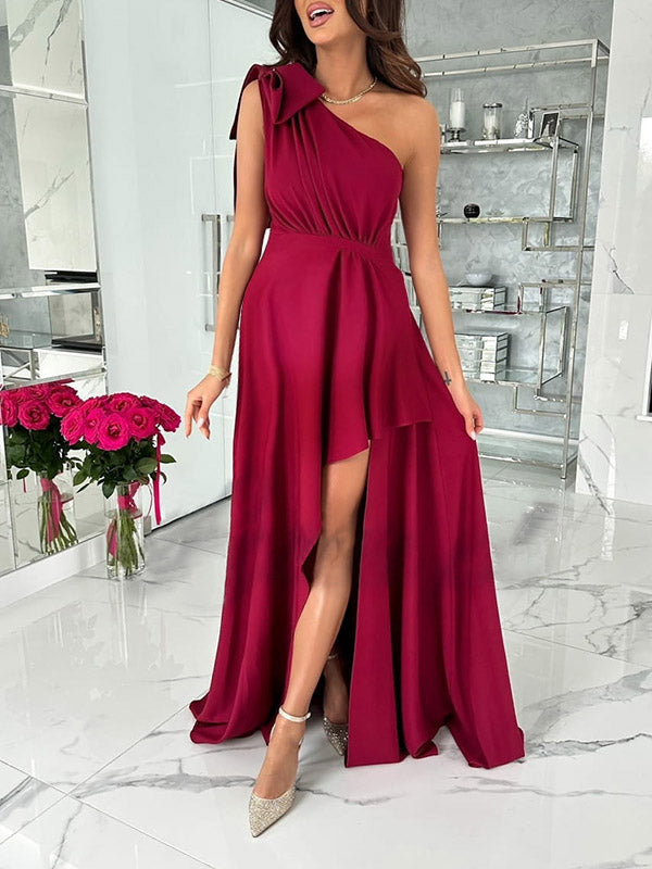 Joliloves Colore Unico Irregolare Balze Spacco Laterale Una Spalla Festa Maxi Abiti eleganti premaman cerimonia