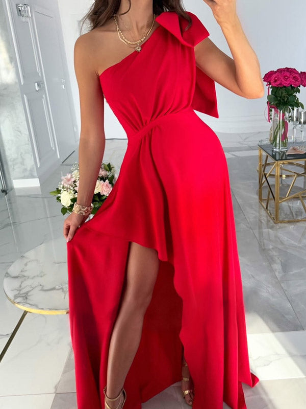 Joliloves Colore Unico Irregolare Balze Spacco Laterale Una Spalla Festa Maxi Abiti eleganti premaman cerimonia