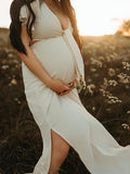 Joliloves Beige Boemia tipo diviso Balze Papillon Abiti premaman per servizi fotografici