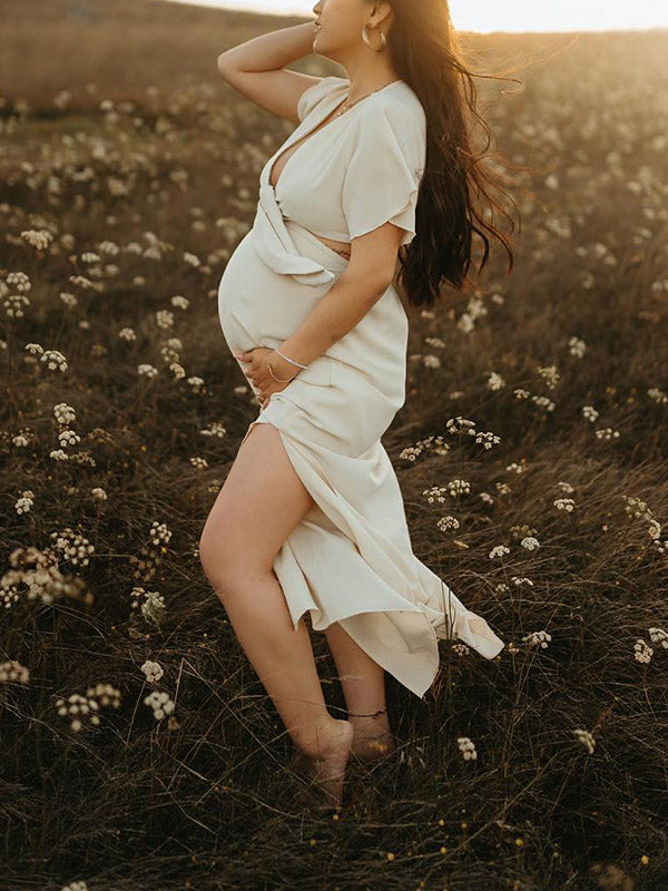 Joliloves Beige Boemia tipo diviso Balze Papillon Abiti premaman per servizi fotografici