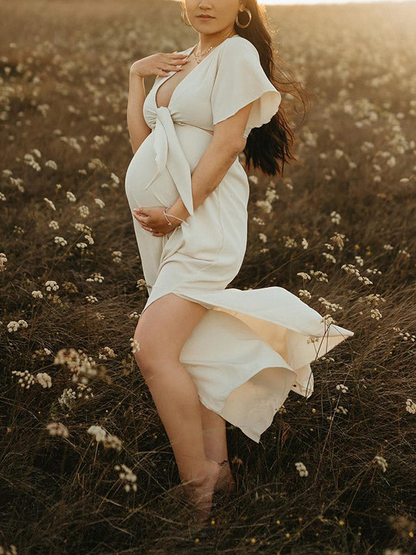 Joliloves Beige Boemia tipo diviso Balze Papillon Abiti premaman per servizi fotografici