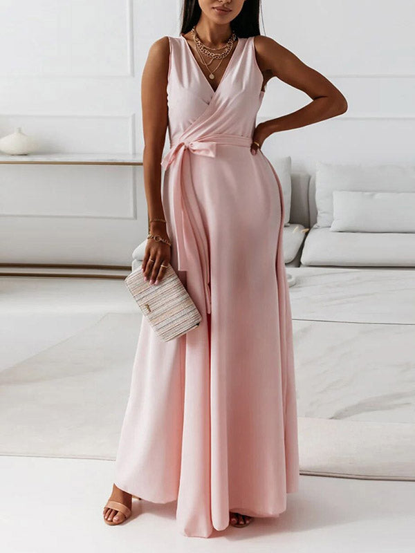 Joliloves abito cerimonia premaman Colore Unico Scollo A V Senza Maniche Festa Sposa Maxi vestito premaman