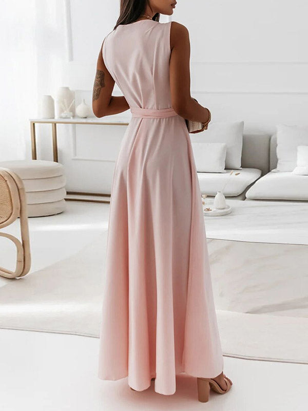 Joliloves abito cerimonia premaman Colore Unico Scollo A V Senza Maniche Festa Sposa Maxi vestito premaman