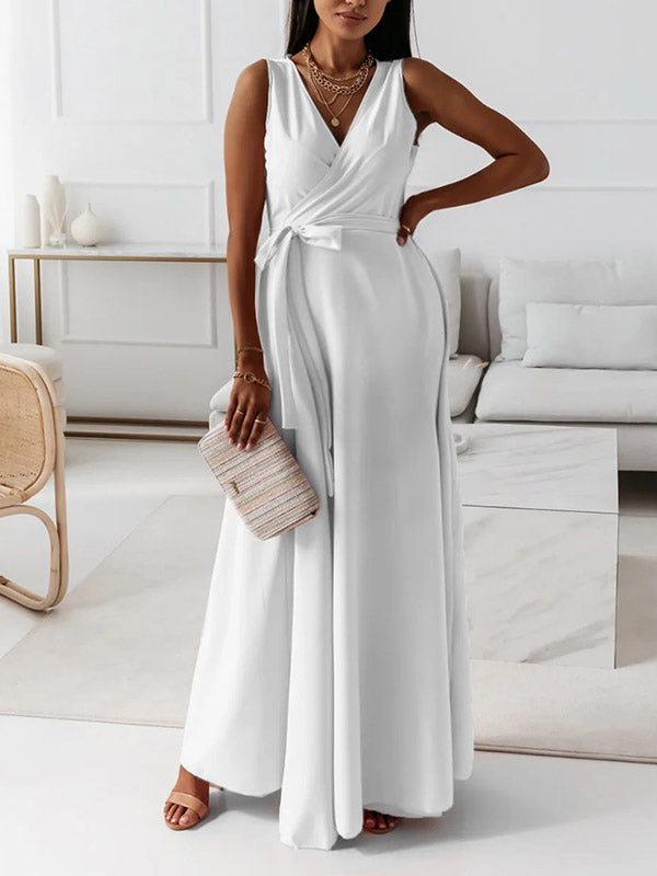 Joliloves abito cerimonia premaman Colore Unico Scollo A V Senza Maniche Festa Sposa Maxi vestito premaman