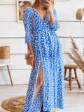 Abito lungo premaman casual con maniche a 3/4 e scollo a V con stampa floreale Joliloves